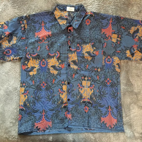 Batik Button Down Casual Men's Shirt - Picture 6 of 10